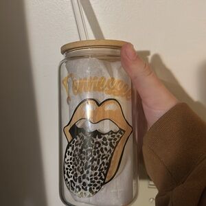Leopard Print Glass Tumbler with Straw